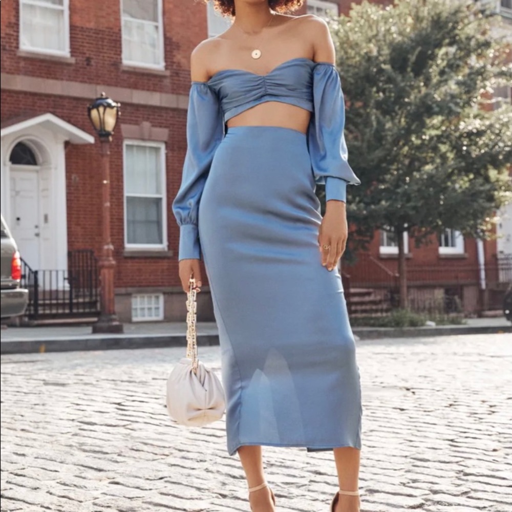 Satin midi skirt and crop top set